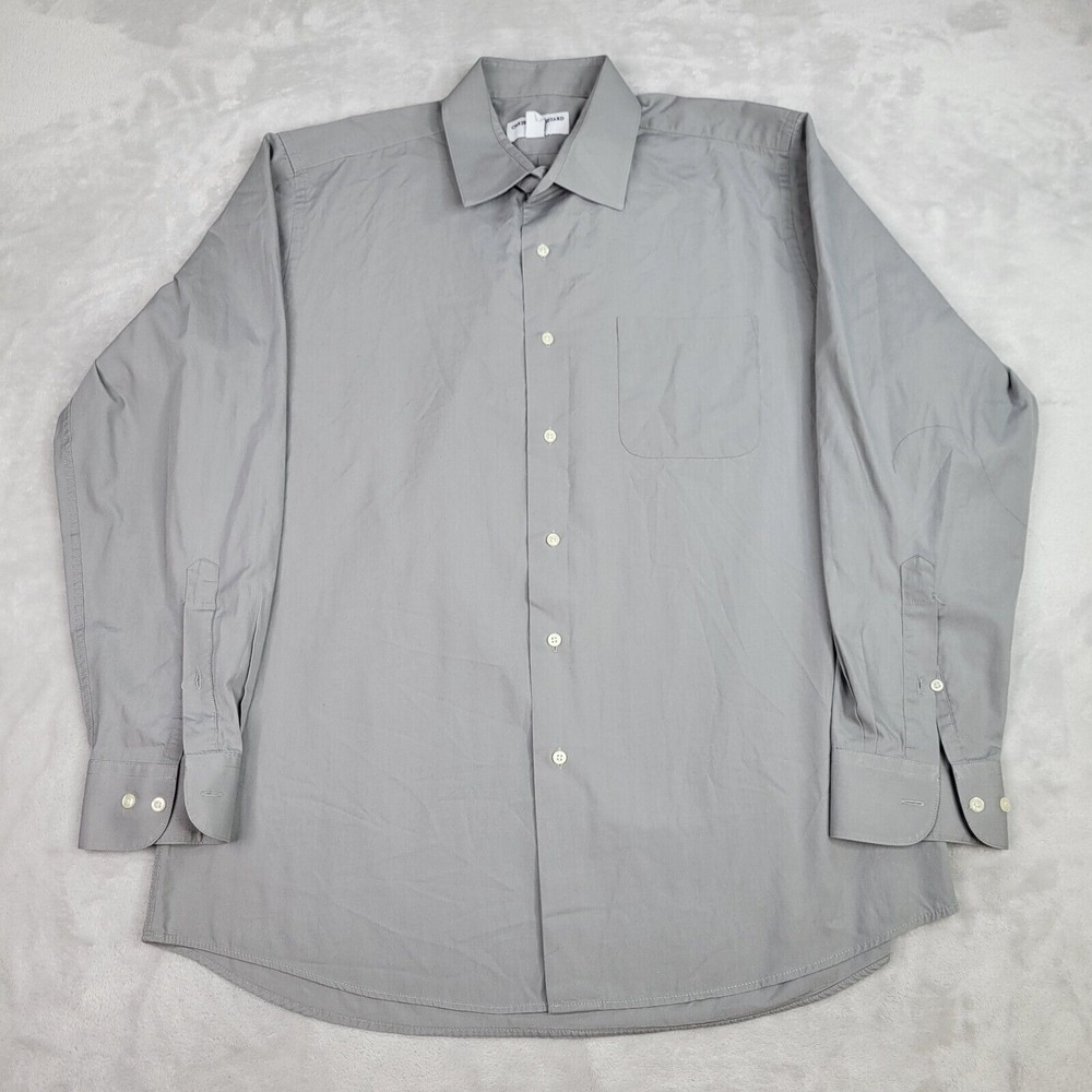 Christian‎ Aujard Shirt Men Large Grey Dress Button Up Oxford Suit 16 / 34 Adult